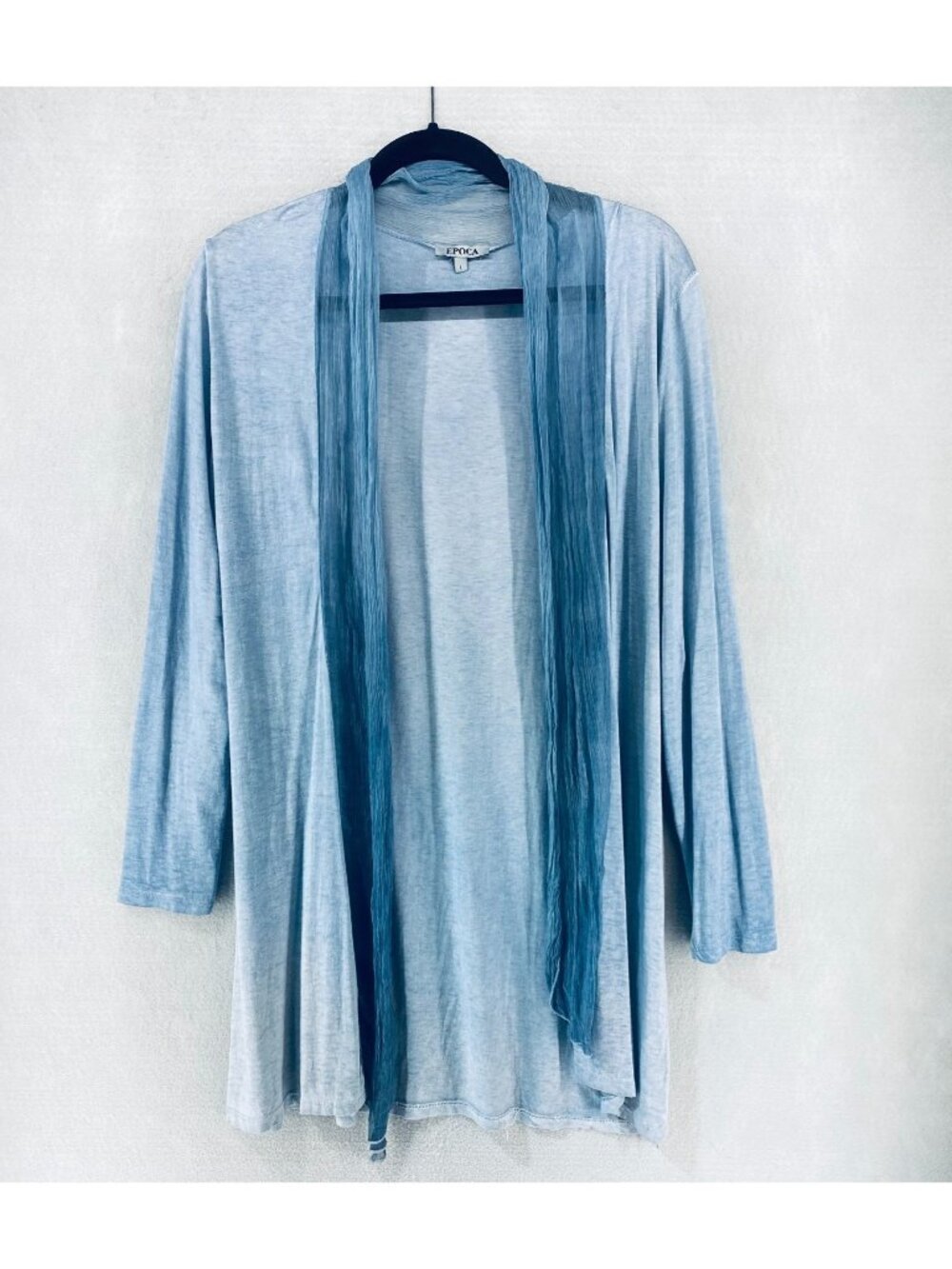 Epoca Sweater Womens L Blue Silk Lightweight Open Cardigan Italy Luxury